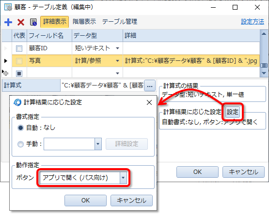 計算/参照型フィールドにボタンの追加