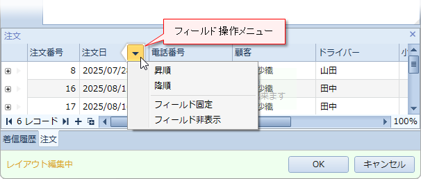 フィールド操作メニュー